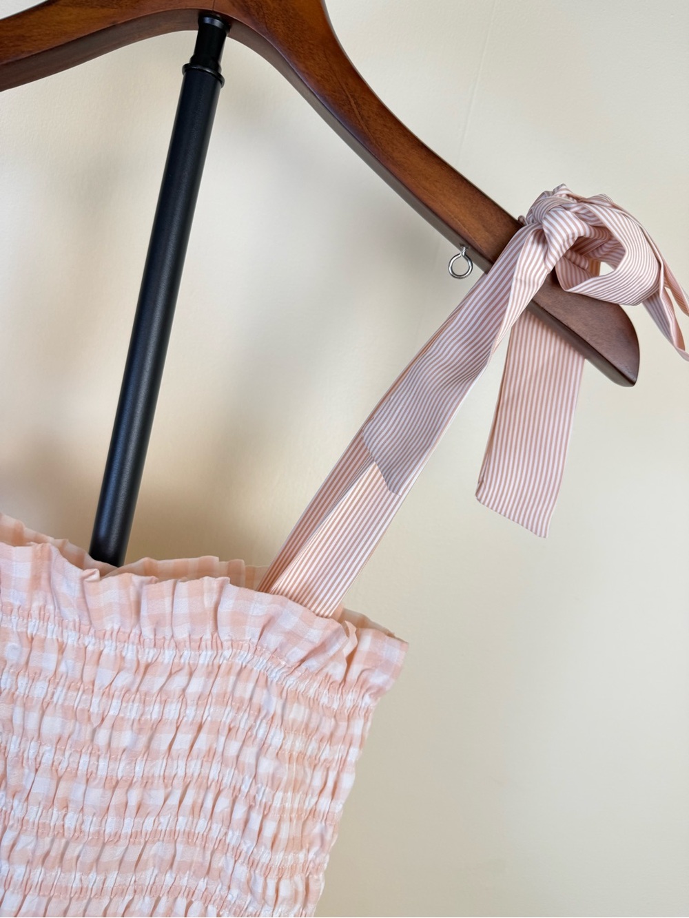 Mable Womens Midi Dress Small Blush Smocked Ruffle Seersucker Plaid Check Boho‎ - Picture 7 of 16